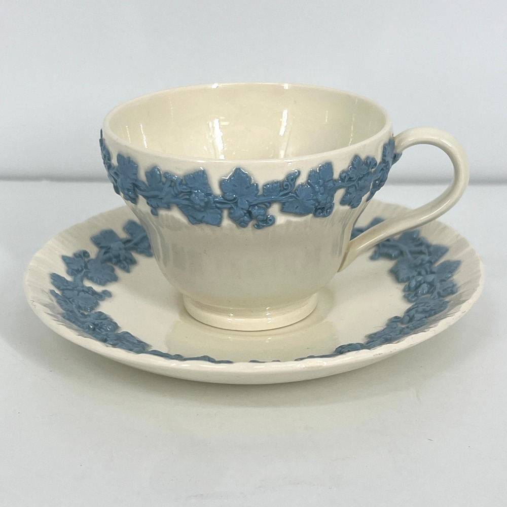 Wedgwood Embossed Queens Ware Tea Cup Saucer Lavender Blue‎ Cream 8 Available
